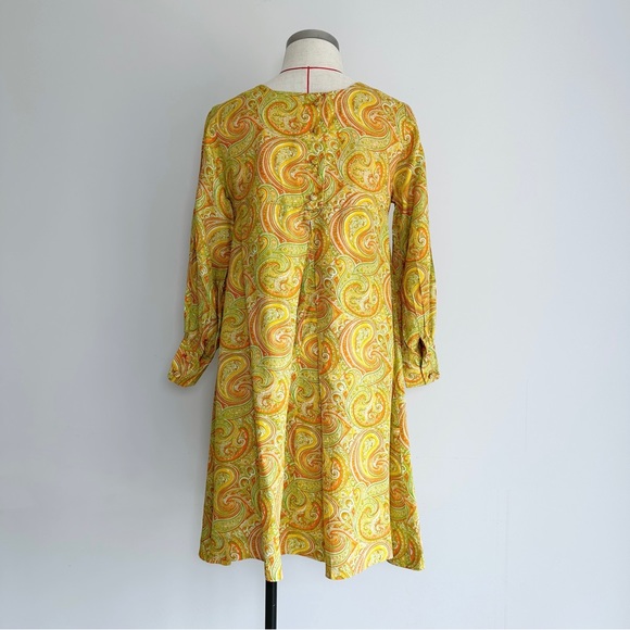 Vintage 60’s Dress Size UK 8 Yellow Paisley Mini Square Neck - Picture 13 of 16
